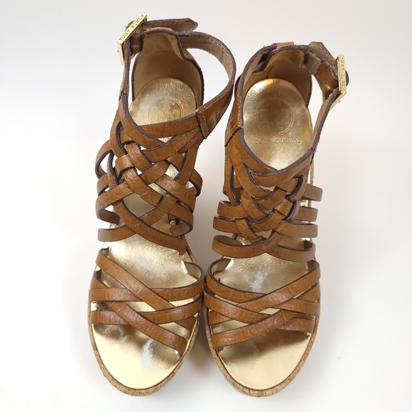 Tory Burch cork Strappy Wedge Platform Sandals Leather Shoes - Picture 14 of 14